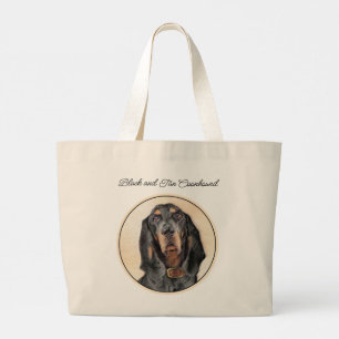 Grand Tote Bag Peinture de Coonhound noir et feu - Art original d