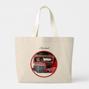Grand Tote Bag Peinture de Keeshond Noël Vieux Camion Rouge Art C