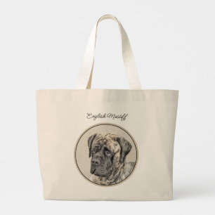 Grand Tote Bag Peinture de Mastiff Anglais Bringé Art Original de