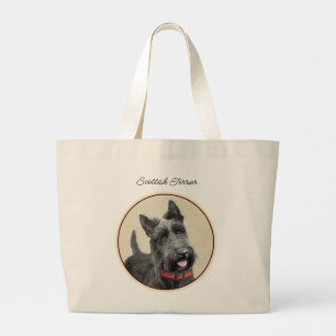Grand Tote Bag Peinture de Terrier Écossais Noir Art Canin Origin