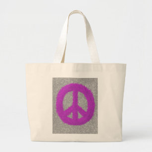 Grand Tote Bag Peinture des signes de paix de Fuchsia