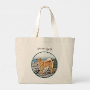Grand Tote Bag Peinture finlandaise Spitz Seashore Peinture Chien