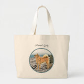 Grand Tote Bag Peinture finlandaise Spitz Seashore Peinture Chien (Devant)