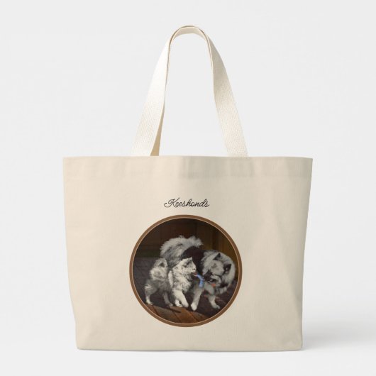 Grand Tote Bag Peinture Keeshond Playtime Cute Original Chien Art (Dos)