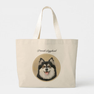 Grand Tote Bag Peinture lapon finlandaise Art Chien noir et Tan