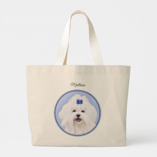 Grand Tote Bag Peinture maltaise Bleu Bow mignonne Art Chien orig