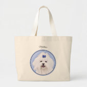 Grand Tote Bag Peinture maltaise Bleu Bow mignonne Art Chien orig (Devant)