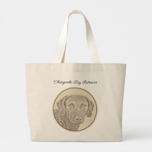 Grand Tote Bag Peinture originale de chien par Retriever de Chesa