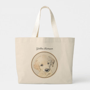 Grand Tote Bag Peinture originale de chiot Golden Retriever Art c