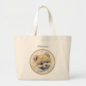 Grand Tote Bag Peinture Poméranienne Orange Pom Original Chien Ar (Devant)