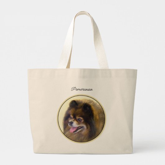 Grand Tote Bag Peinture Poméranienne Orange Sable Original Chien  (Dos)