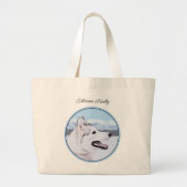 Grand Tote Bag Peinture sibérienne Husky Argent et Chien blanc Ar (Devant)