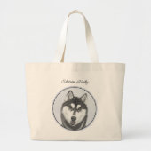 Grand Tote Bag Peinture sibérienne Husky art Chien noir et blanc (Devant)