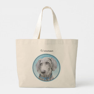 Grand Tote Bag Peinture Weimaraner Gris Argent Original Chien Art