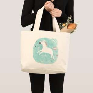 Grand Tote Bag Peloton magique de licorne - faites un souhait