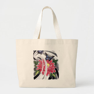 Grand Tote Bag Peony Flower et Papillon Tattoo Design