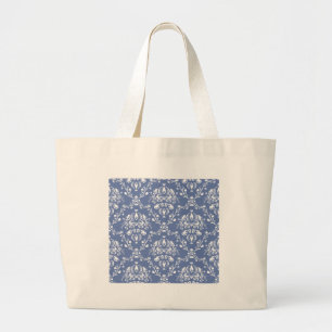 Grand Tote Bag Périwinkle bleu et blanc Damas