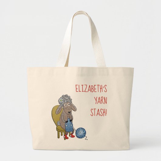 Grand Tote Bag Personalized Funny Sheep Knitter with yarn (Devant)