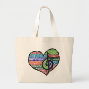 Grand Tote Bag Personnalisable Music Heart Treble Clef Doodle