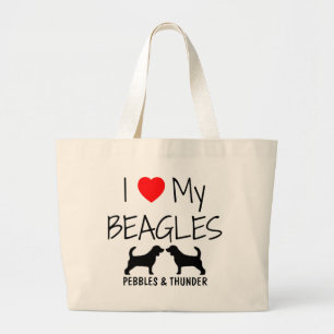 Grand Tote Bag Personnalisé J'aime mes Beagles