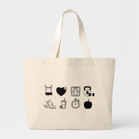 Grand Tote Bag Perte de poids, exercice, icônes (Devant)
