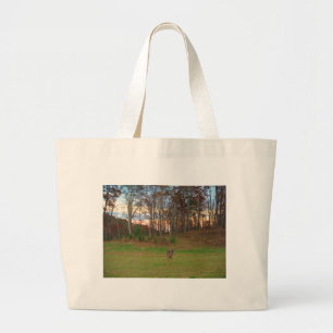 Grand Tote Bag Petit cerf et coucher de soleil rose