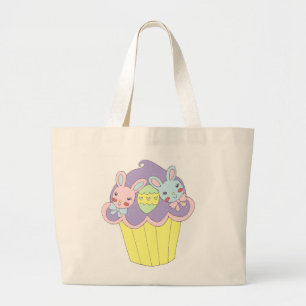 Grand Tote Bag Petit gâteau mignon de lapins de Pâques