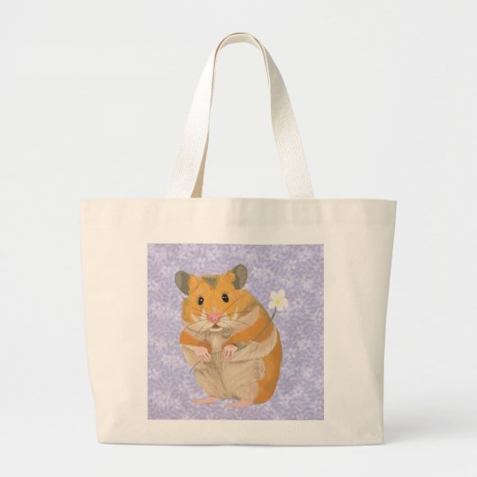 Grand Tote Bag Petit hamster mignon tenant une fleur (Devant)