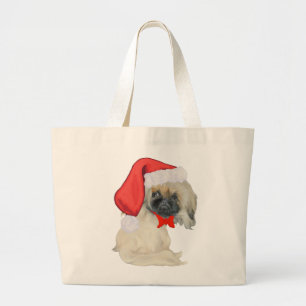 Grand Tote Bag Petit Pékinois du Père Noël
