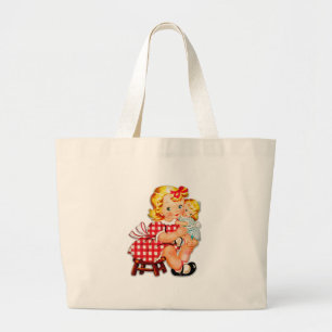 Grand Tote Bag Petite fille rétro vintage poupée enfant