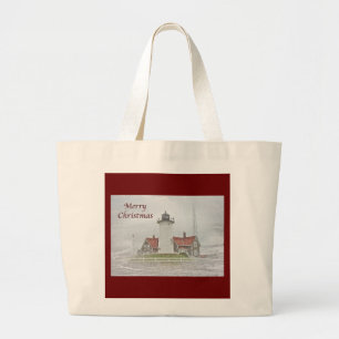Grand Tote Bag Phare en neige Joyeux Noël