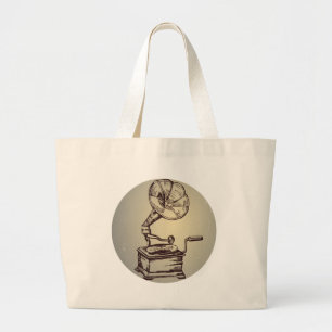 Grand Tote Bag Phonographe Vintage unique. Gramophone de style r