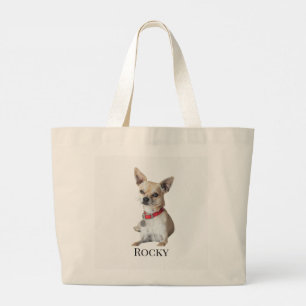 Grand Tote Bag Photo de chien personnalisé Nom de l'animal de c
