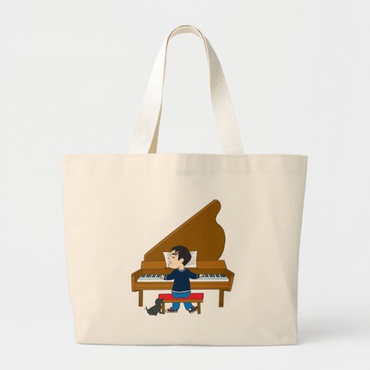 Grand Tote Bag Pianiste et chien (Devant)
