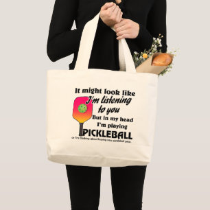 Grand Tote Bag Pickleball Lover Dans ma tête je joue au Picklebal