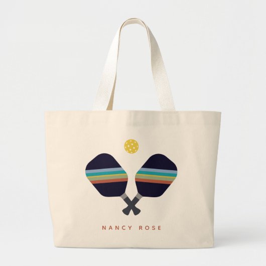 Grand Tote Bag Pickleball Nom personnalisé Pagaies rayées (Devant)