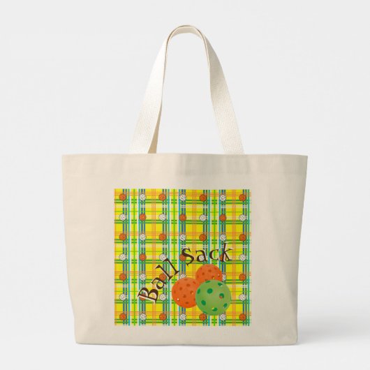 Grand Tote Bag Pickleball Sack - Jaune, Orange, Plaid Vert (Dos)