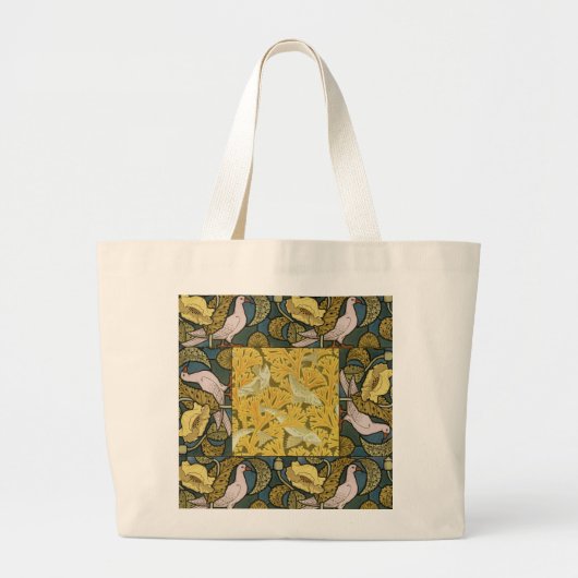 Grand Tote Bag Pigeon Blue Yellow Fish Art Nouveau (Devant)