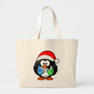 Grand Tote Bag Pingouin de Noël