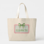 Grand Tote Bag Pink and Blue Frame With Green Gingham Bow (Dos)