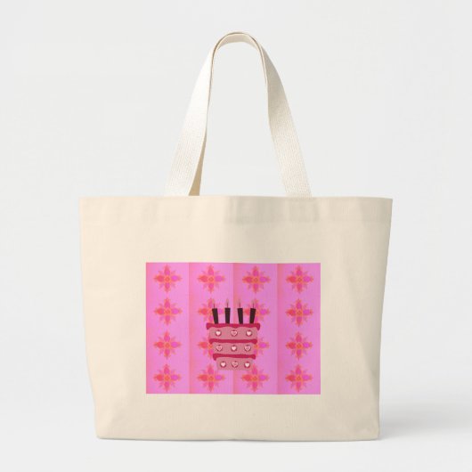 Grand Tote Bag Pink Bird Cake Art Imprimer (Devant)