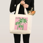 Grand Tote Bag Pink Green Palm Tree Preppy Beach Nom d'été (Devant (produit))