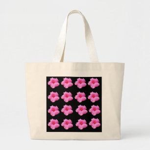 Grand Tote Bag Pink Hibiscus Flowers On Black,