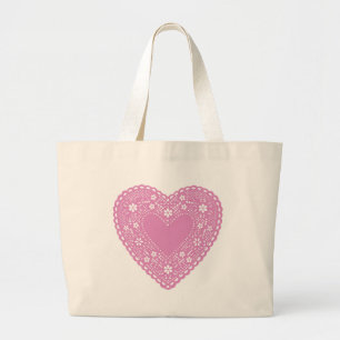 Grand Tote Bag Pink Lace Heart