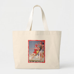 Grand Tote Bag Piscine Fête Nage Vintage Été