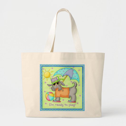 Grand Tote Bag Plage Chien Whimsy Art Vert bleu (Devant)