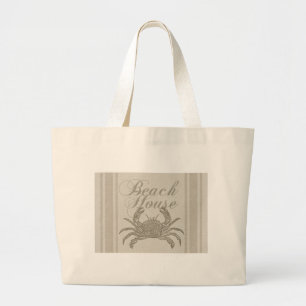 Grand Tote Bag Plage Maison Crabe Plage Côte Vintage côtière