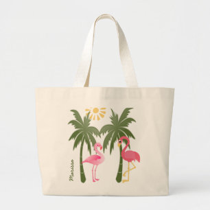 Grand Tote Bag Plage rose personnalisée Fourre-tout de Flamant