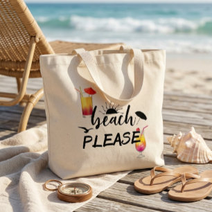 Grand Tote Bag Plage S'il Vous Plaît Citation Drôle Cocktail Été