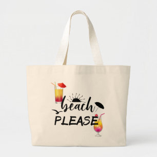 Grand Tote Bag Plage S'il vous plaît drôle Dire Cocktail Été